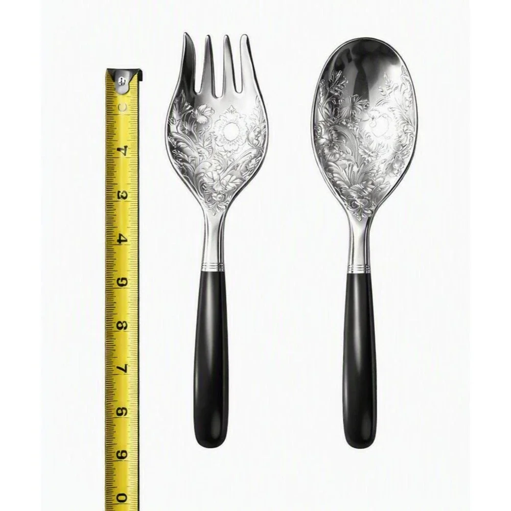 Malaysian Mohd Salleh Silver Plated Serving Fork & Spoon Vintage Post-1940